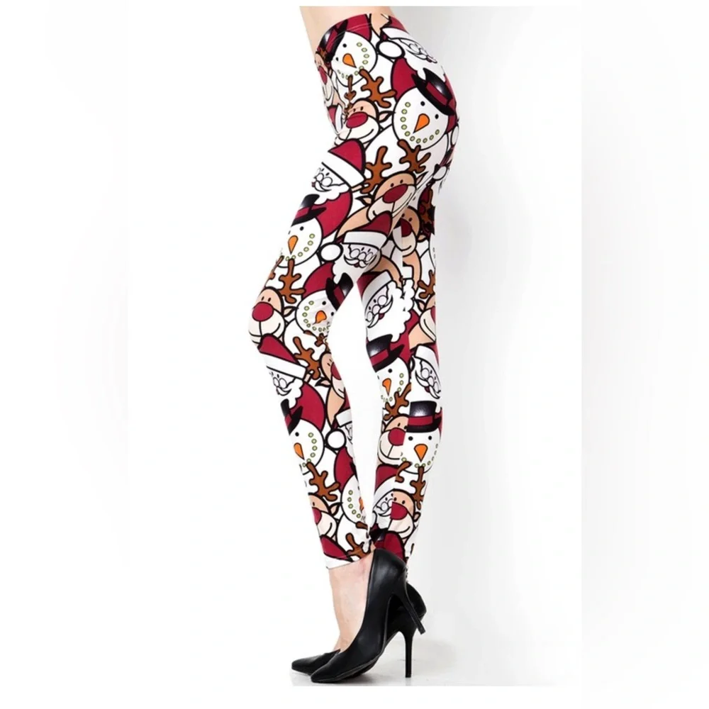 NWT! SOFT Upside Down Christmas Print Brushed Full Leggings Non-Sheer